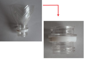 ペットボトルで作る水耕栽培容器　飲み口を切った写真